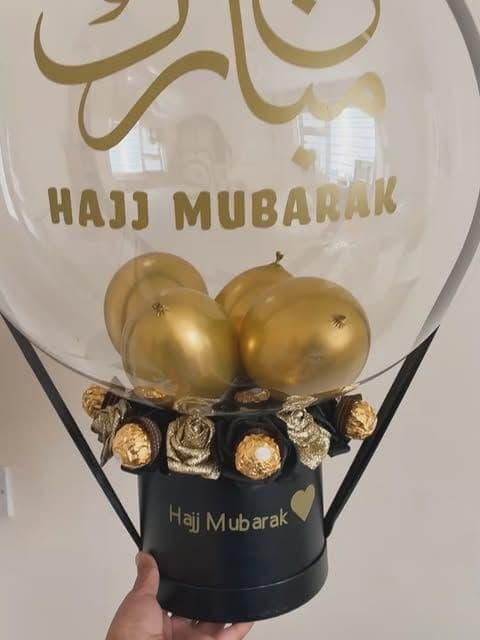 Hajj Mubarak bubble balloon with gold balloons