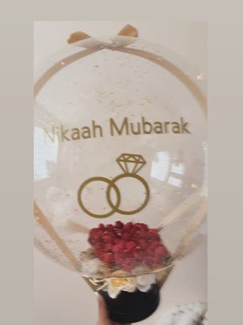 Nikaah Mubarak bubble balloon with gold rings