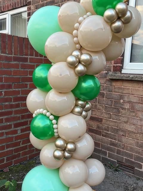 Cream, green and gold organic balloon column